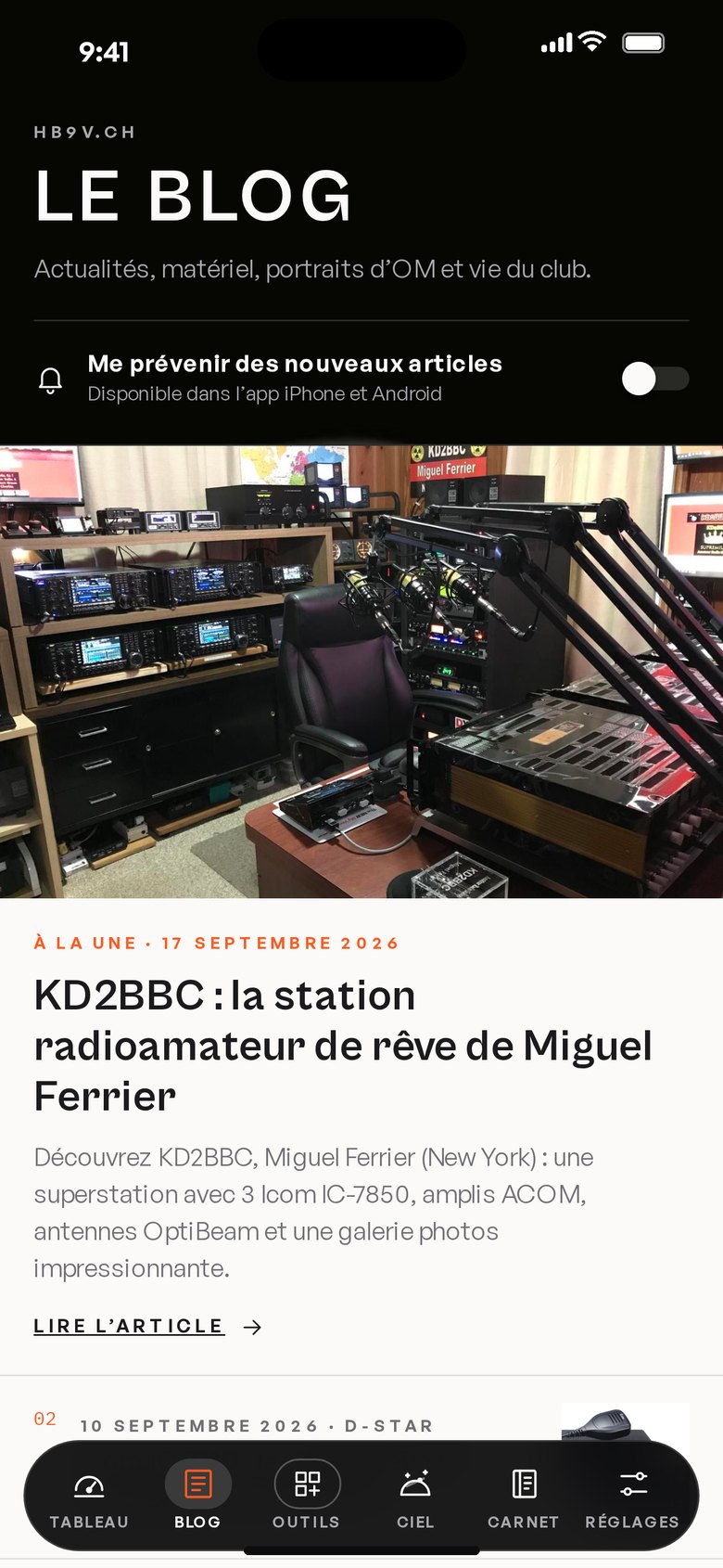 Le blog du club dans l'app HB9V
